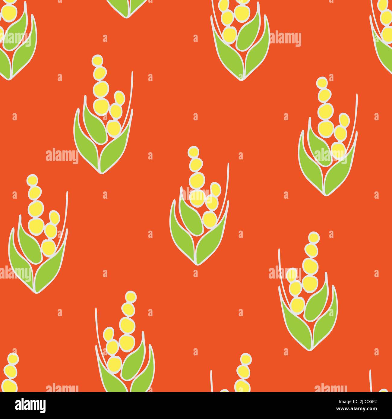 Motif vectoriel sans couture avec symboles de fleurs sur fond orange. Papier peint fleuri simple aux couleurs pastel. Résumé nature mode textile. Illustration de Vecteur