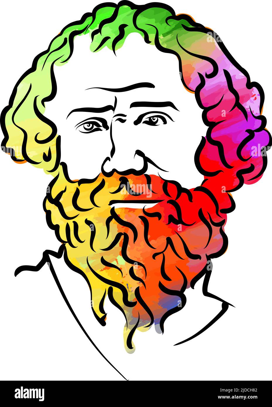 Archimedes de Syracuse dessin de vecteur de cheveux coloré. Esquisse de contour dessinée à la main. Dessin pour une utilisation sur tout projet marketing et pour la revente en tant qu'impression. Illustration de Vecteur