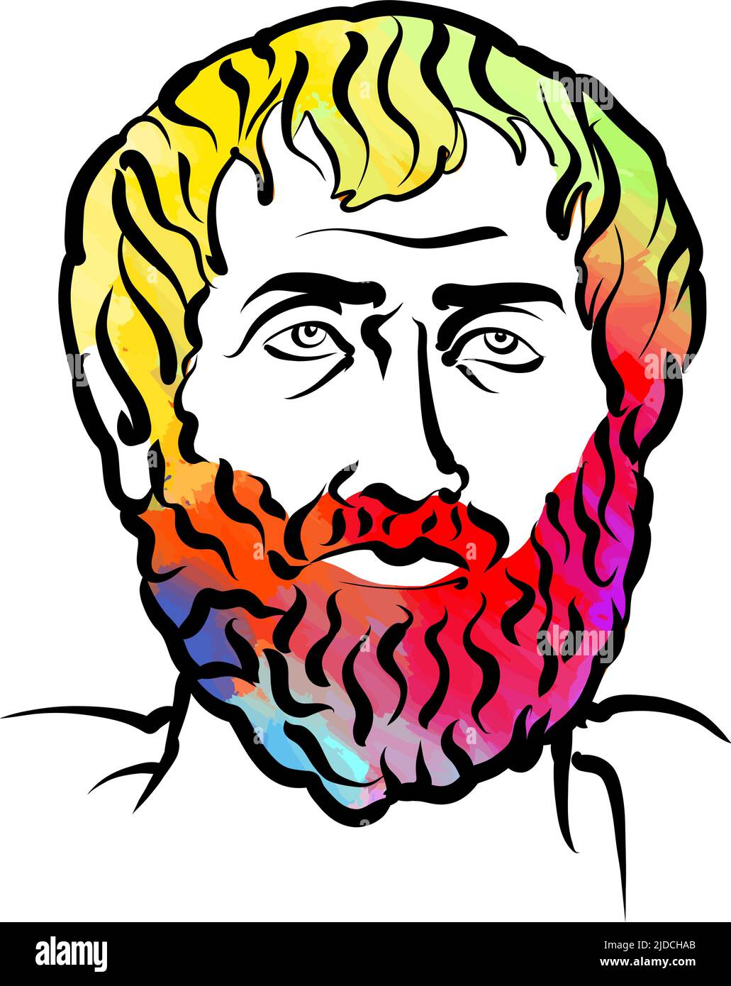 Aristote dessin de vecteur de cheveux coloré. Esquisse de contour dessinée à la main. Dessin pour une utilisation sur tout projet marketing et pour la revente en tant qu'impression. Illustration de Vecteur