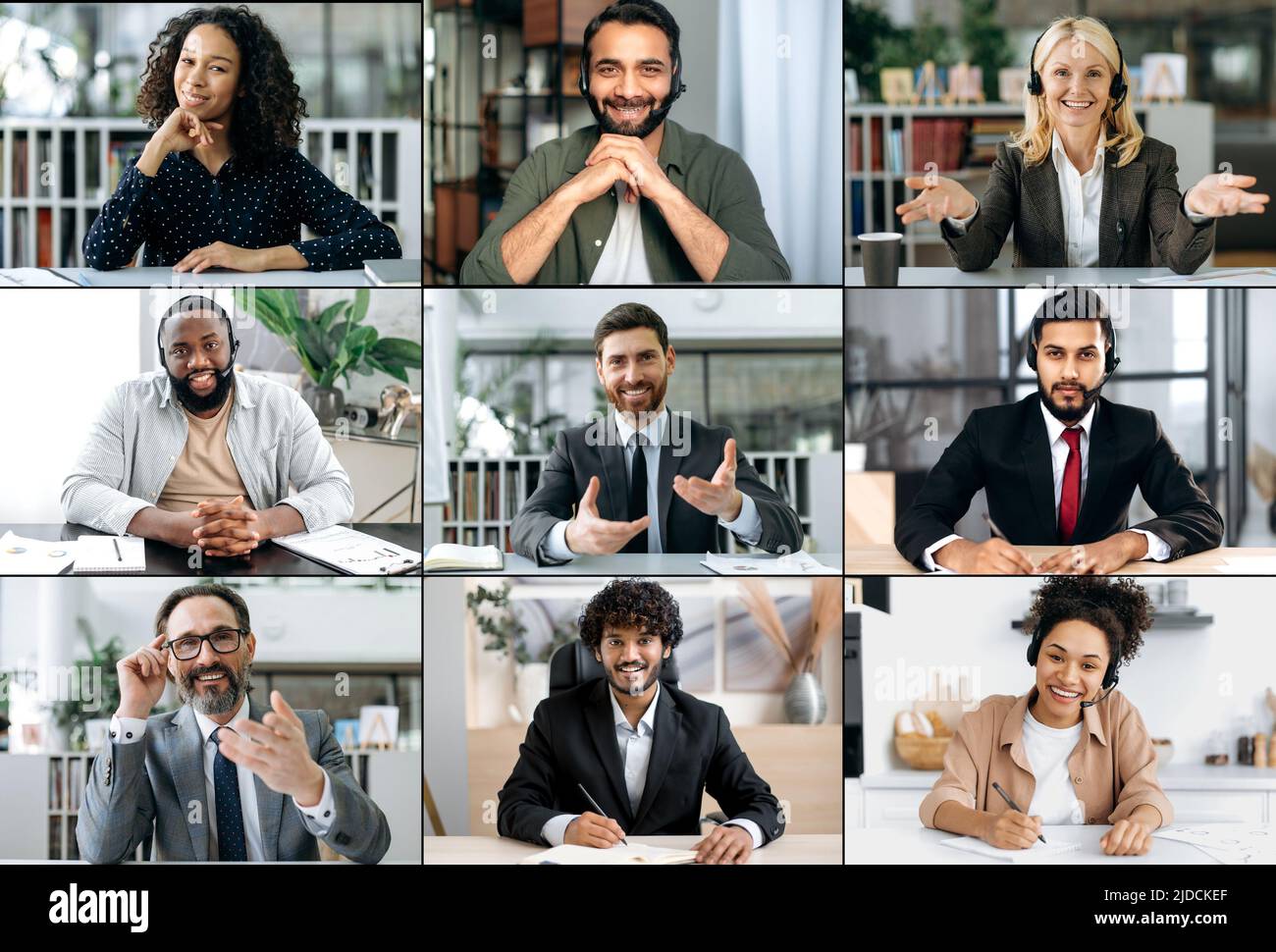 Concept de diversité des personnes. Mosaïque collage d'un visage de groupe multiracial d'hommes et de femmes souriants réussis, d'âges différents, exprimant des émotions différentes, regardant la caméra Banque D'Images