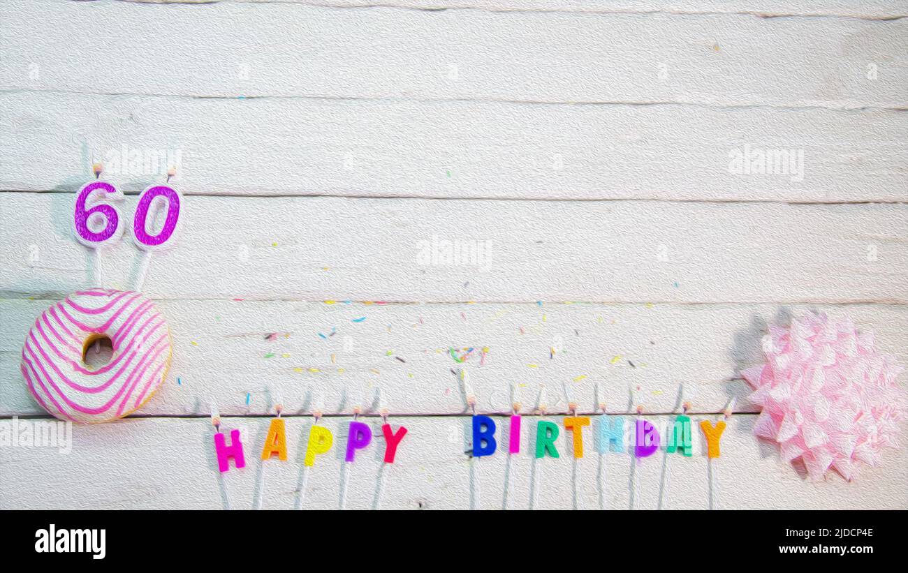 Carte d'anniversaire avec numéro. Beignets roses avec décorations pour joyeux anniversaire de bougies. Espace de copie de la carte d'anniversaire Banque D'Images