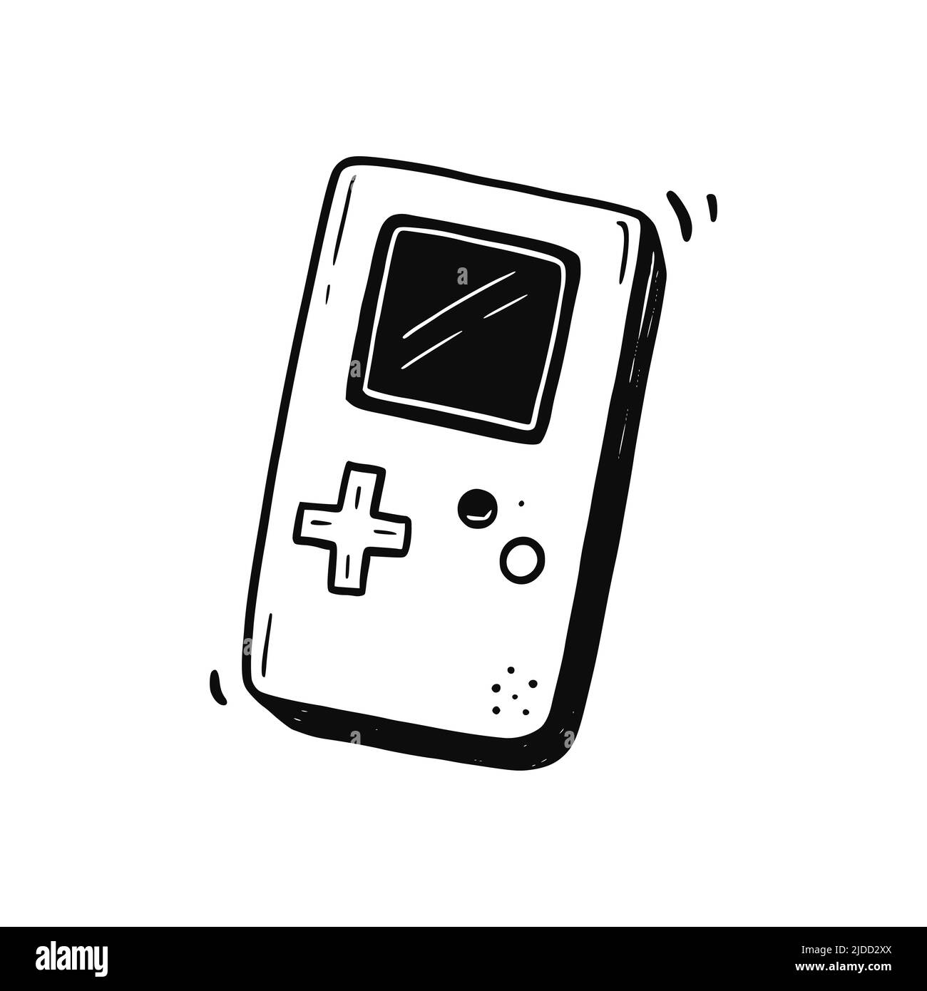 Jeu vidéo rétro de console de jeu dessiné à la main Doodle. Console de jeu portable pour enfant garçon. Ordinateur rétro, arcade concept de jeu. Illustration vectorielle. Illustration de Vecteur