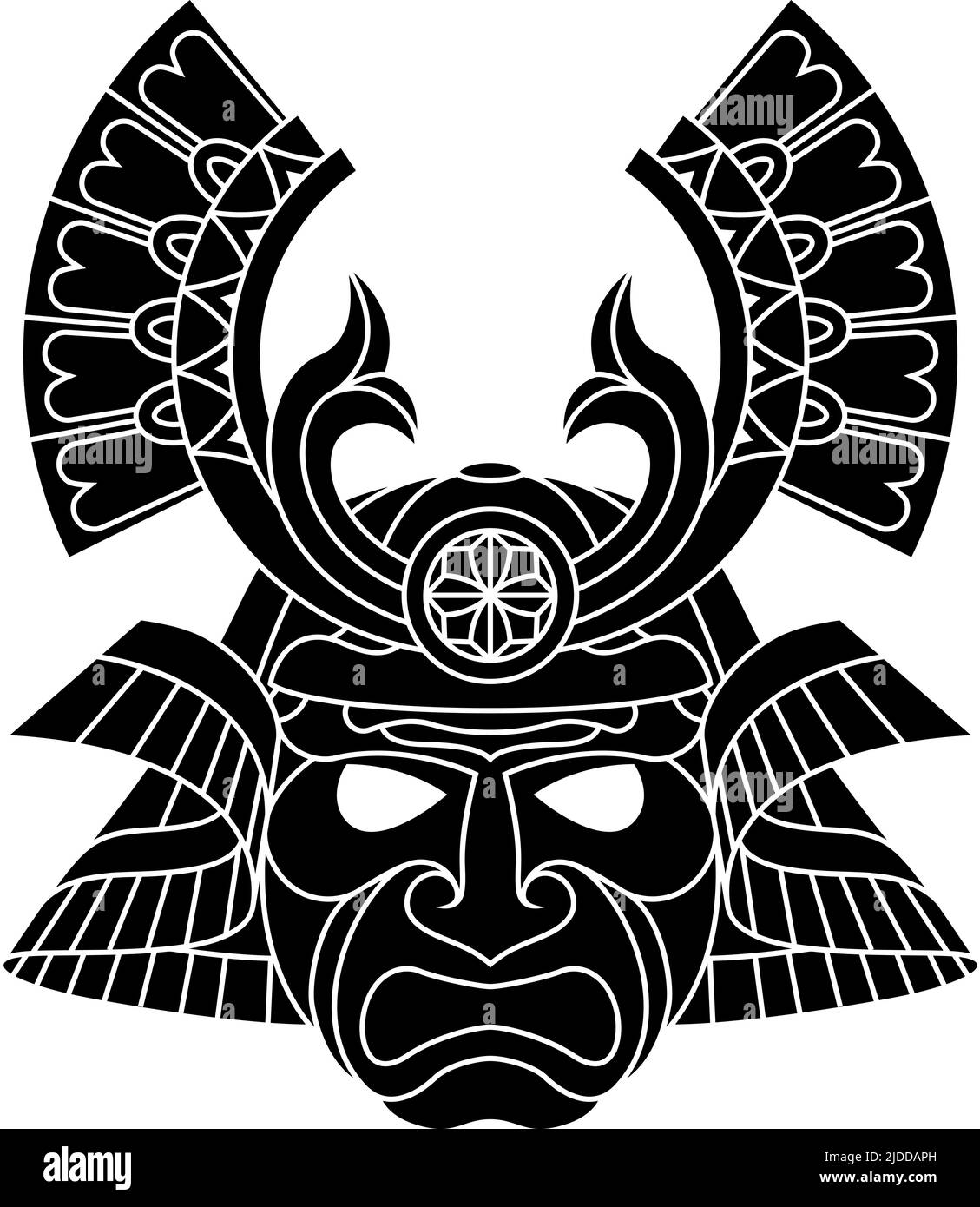 Masque de samouraï Illustration du casque de guerrier japonais Illustration de Vecteur