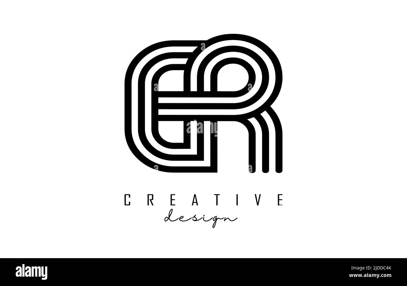Lettres ER e r noires avec logo monogramme. Illustration vectorielle créative avec motif de lignes géométriques. Illustration de Vecteur