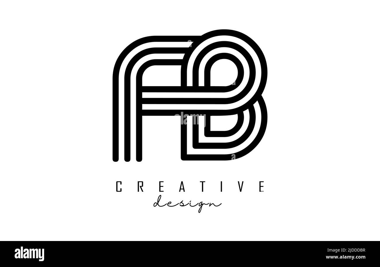 Lignes noires lettres FB f b avec logo monogramme. Illustration vectorielle créative avec motif de lignes géométriques. Illustration de Vecteur