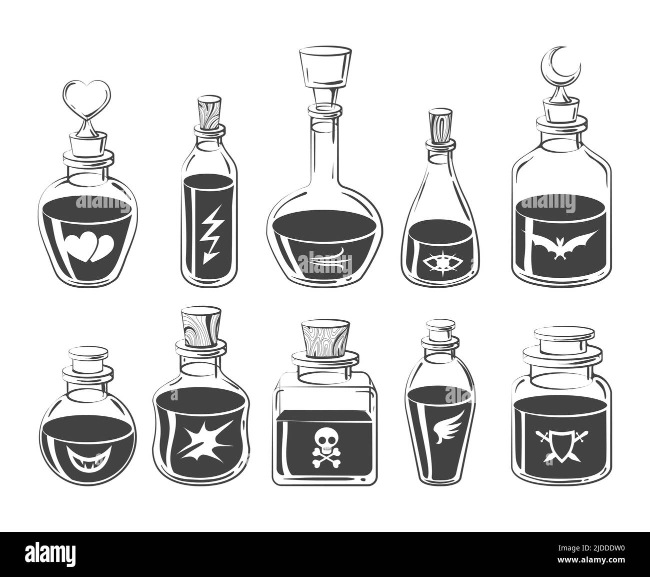 Dessins des bouteilles de potion Illustration de Vecteur