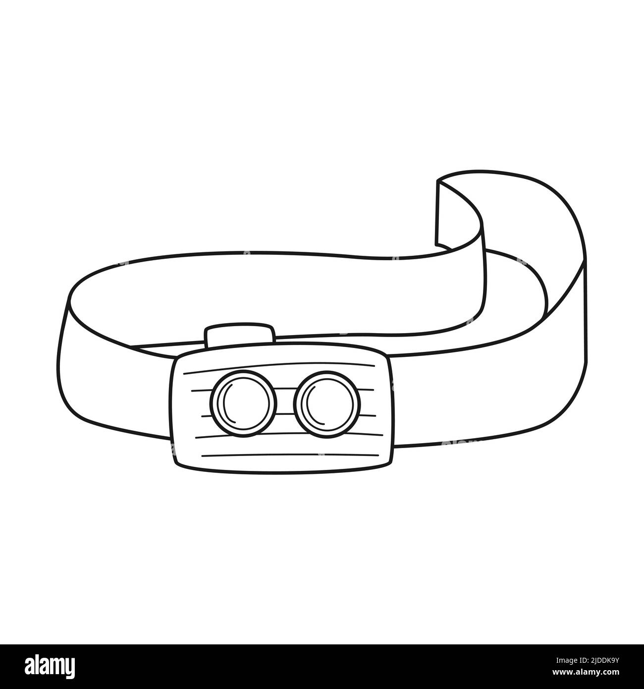 Phare de randonnée sport Doodle. Équipements pour le tourisme, les voyages, la randonnée, le sport et le travail. Illustration vectorielle noire et blanche isolée sur un blanc Illustration de Vecteur