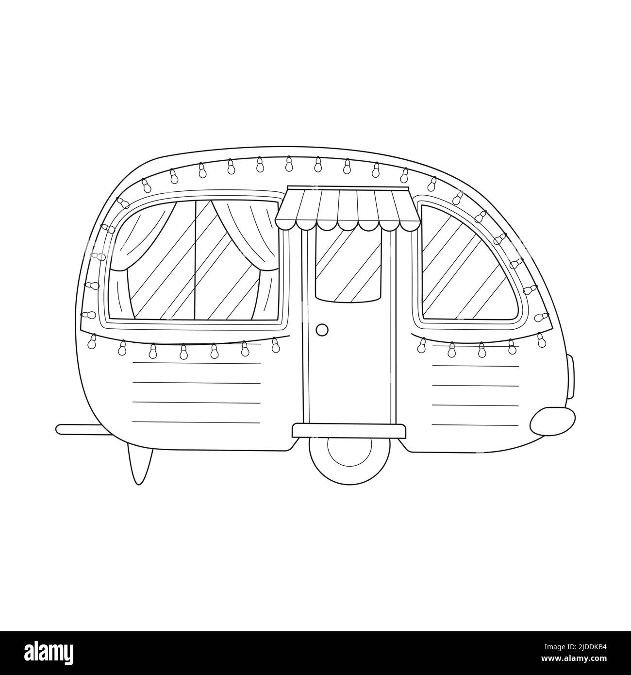 Campeur, mobile home de voyage ou caravane rétro remorque. Voiture pour les voyages, caravaning, camping, randonnées et camping-cars. Illustration vectorielle plate isolée sur Illustration de Vecteur