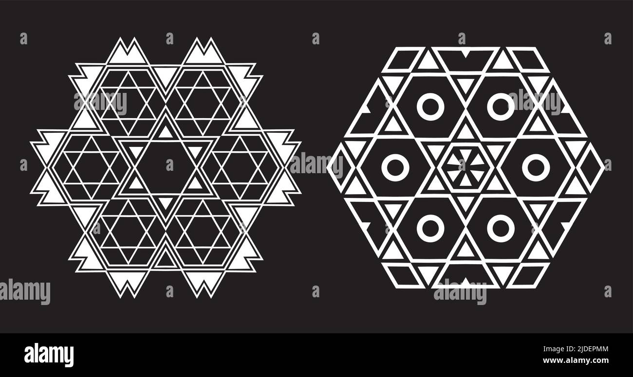 Ethnique Fractal Mandala Vector ressemble à Snowflake ou Maya Aztec motif ou fleur Illustration de Vecteur
