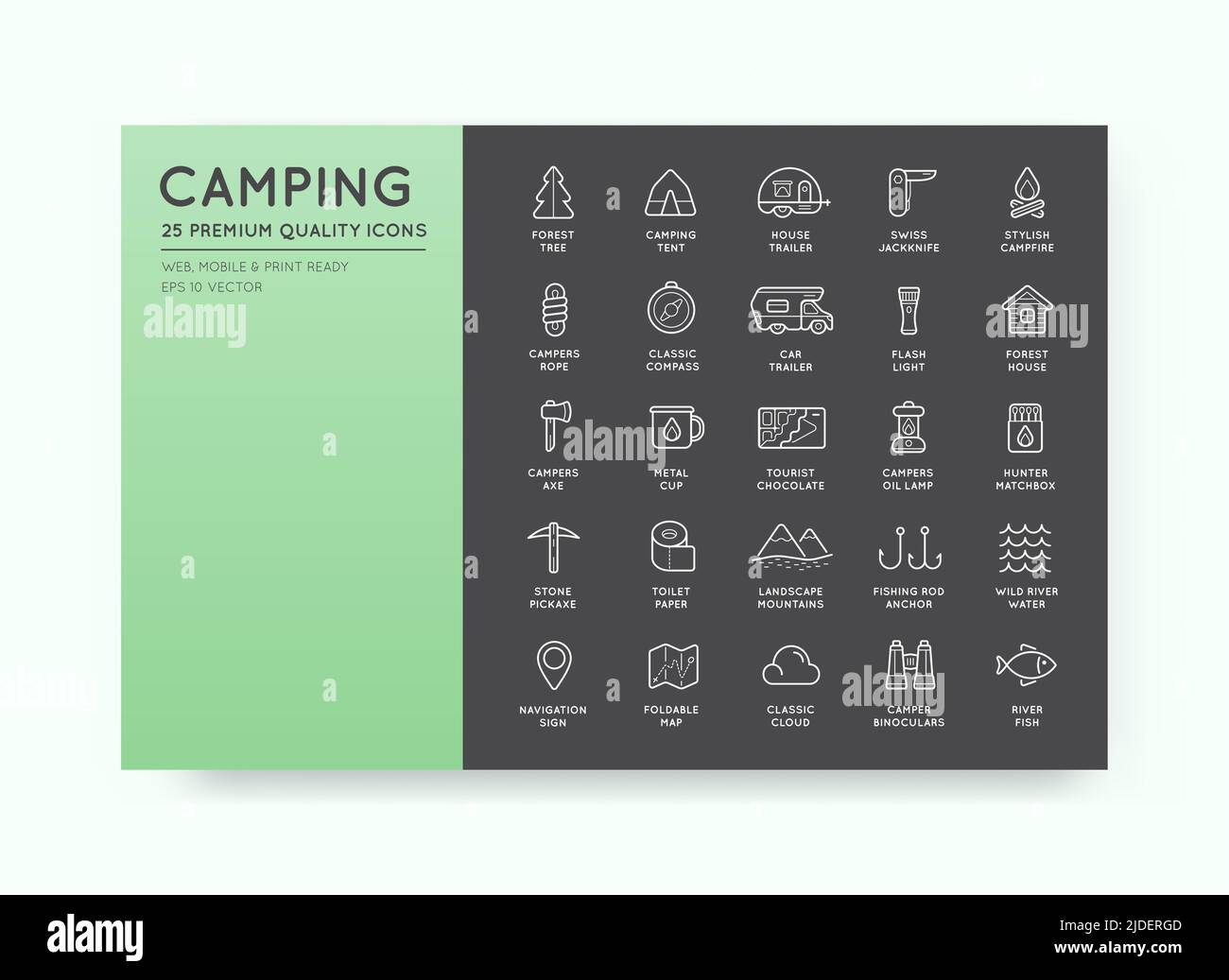 Jeu de Thin Vector chasse Camping Sport éléments l'illustration peut être utilisée comme logo ou icône en qualité supérieure Illustration de Vecteur