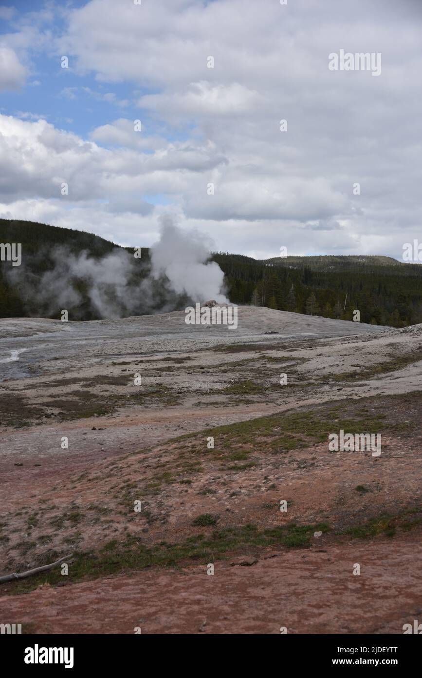 Parc national de Yellowstone. ÉTATS-UNIS. 5/21-26/2022. Geyser ancien fidèle. Les éruptions font bouillir 3 700 à 8 400 gallons US (14 000 à 32 000 L) Banque D'Images