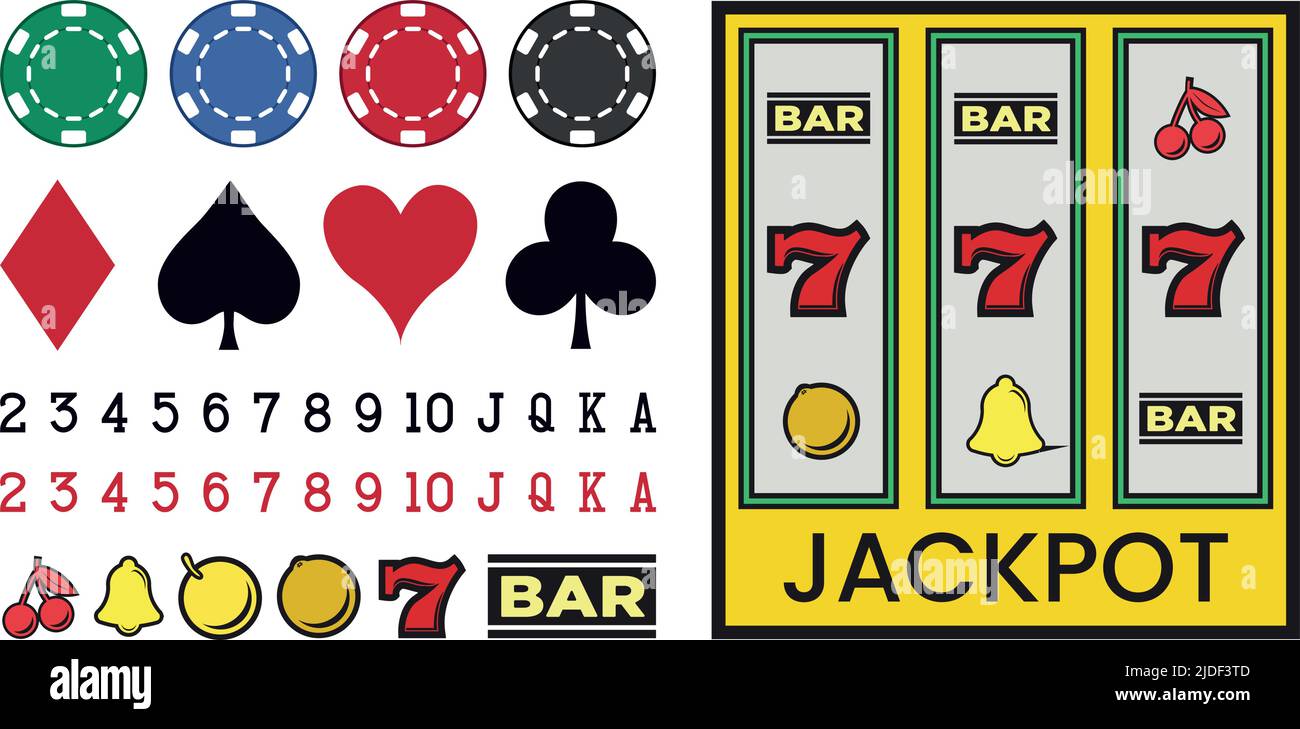Grand CASINO ensemble avec des éléments de poker, machines à sous, dés sur un fond blanc - illustration vectorielle Illustration de Vecteur