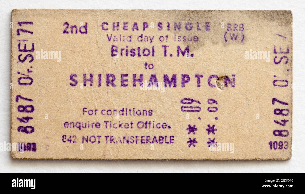 1970s British Rail train Ticket Bristol to Shirehampton Banque D'Images