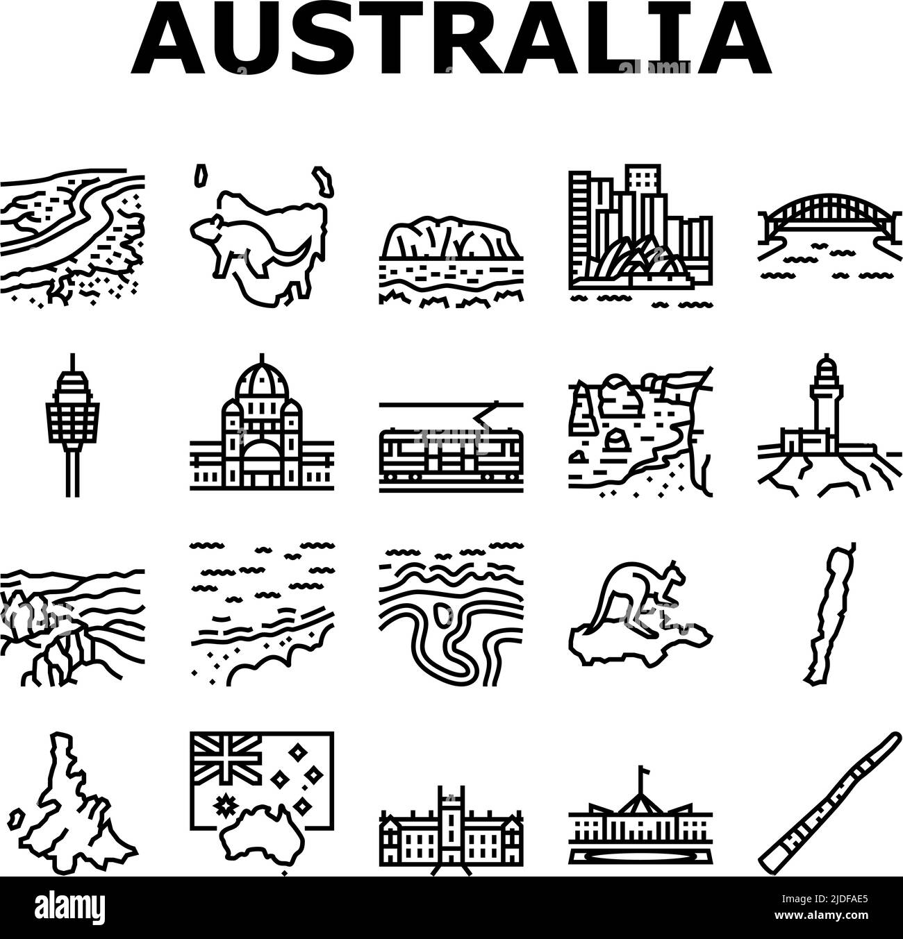 Australie continent icônes de paysage définir le vecteur Illustration de Vecteur