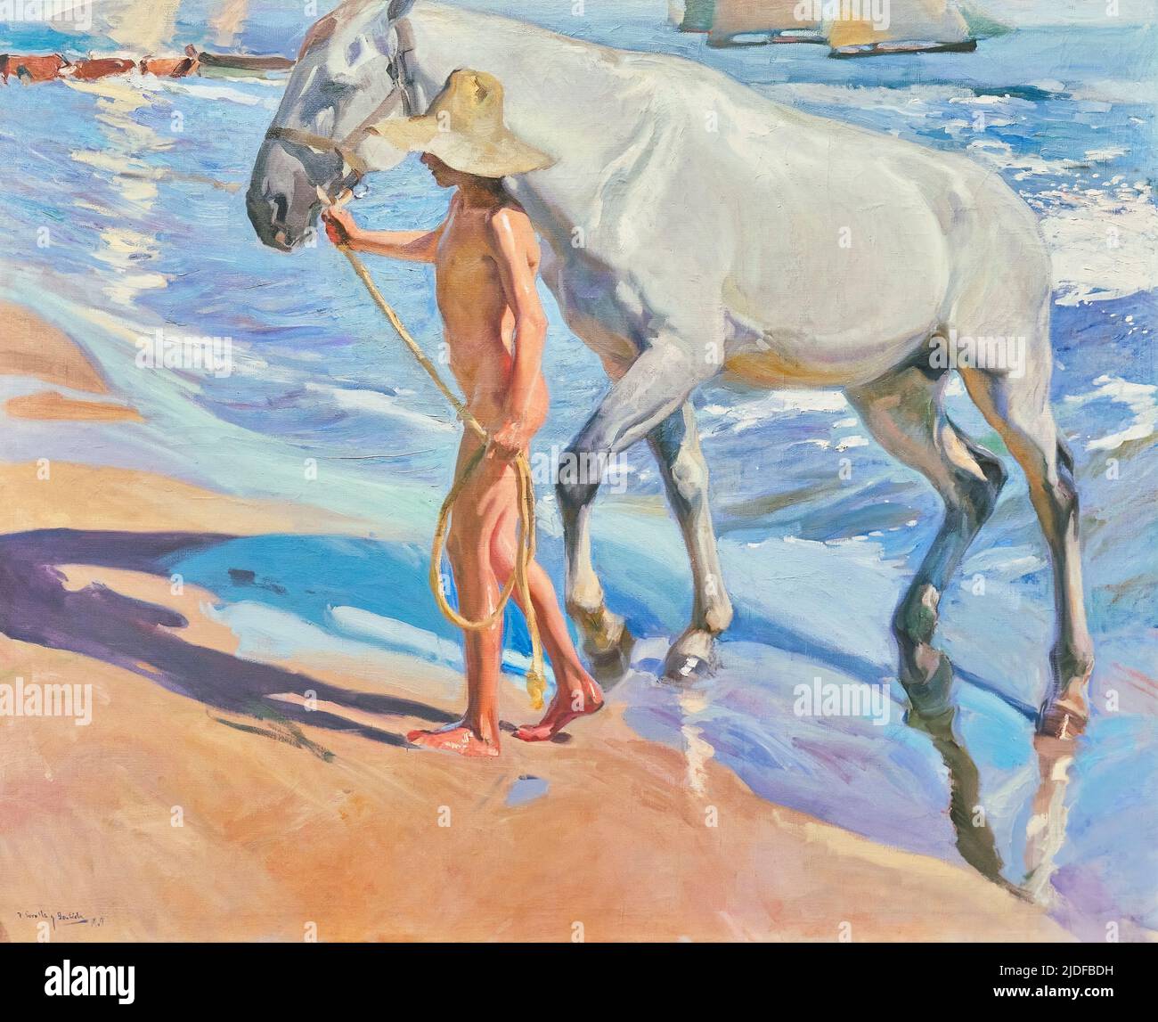 Joaquin Sorolla (1863-1923). Le bain du cheval. (El bano del caballo). 1909. Huile sur toile. 205 x 250 cm. Joaquin Sorolla y Bastida était une douleur espagnole Banque D'Images