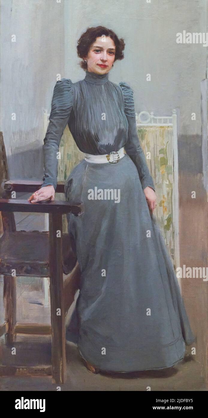 Joaquin Sorolla y Bastida (1863-1923). Clotilde dans une robe grise (Clotilde con traje gris). 1900. Huile sur toile. 178,50 x 93 cm. Joaquin Sorolla et Bas Banque D'Images