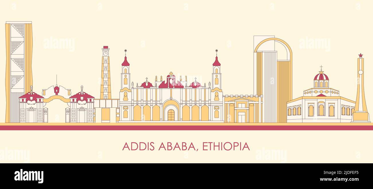 Caricature Panorama par Skyline de la ville d'Addis-Abeba, Éthiopie - illustration vectorielle Illustration de Vecteur