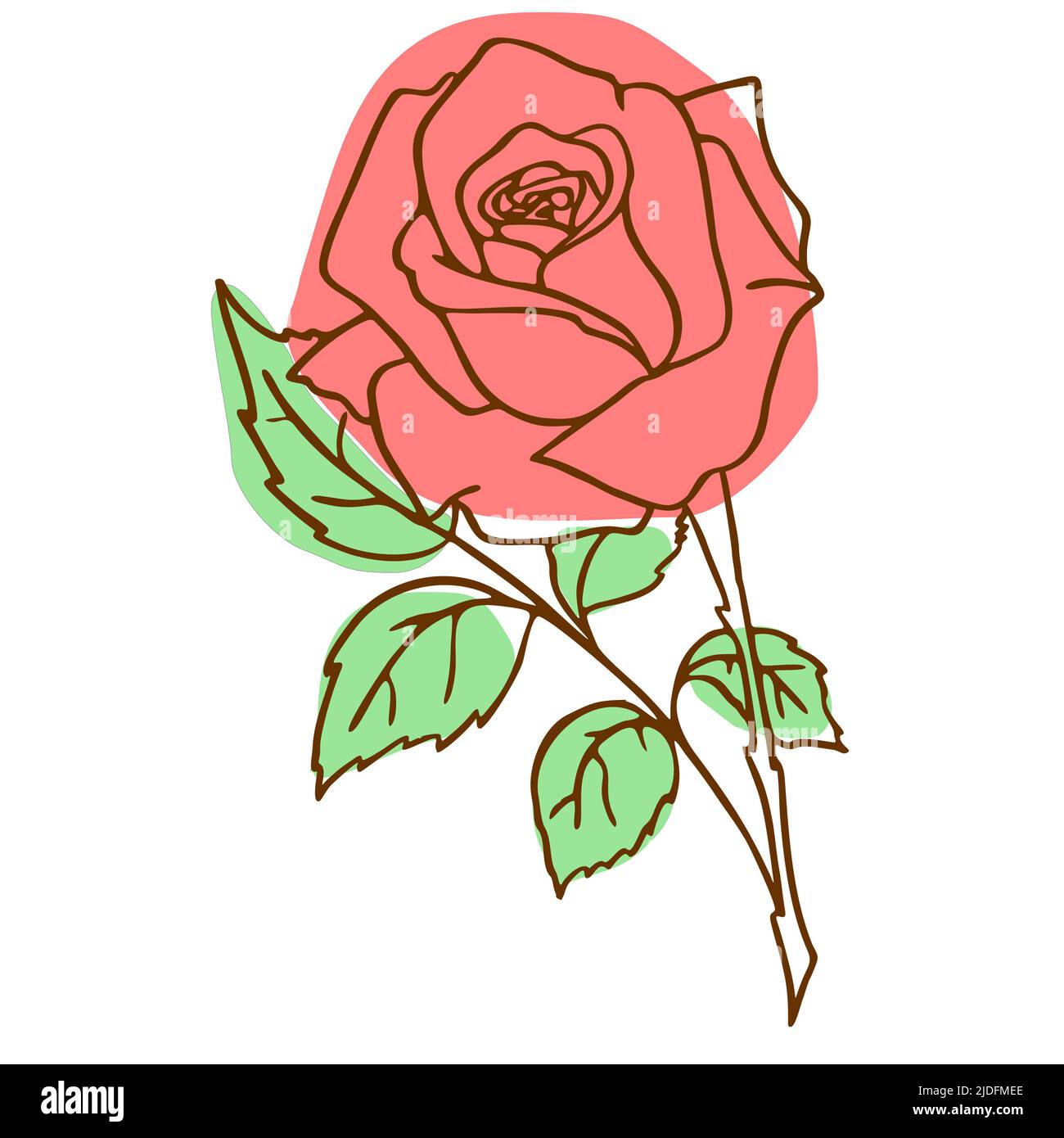 image de contour d'une rose rouge sur fond blanc, dessin, graphiques en couleur, dessin Banque D'Images