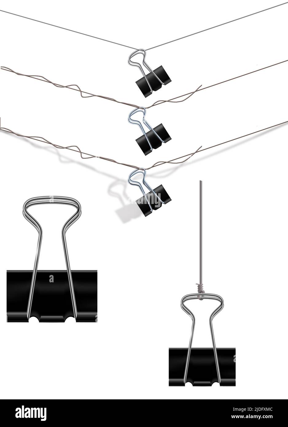 Dans ces illustrations 3-d, les pinces à papier sont suspendues au fil pour être utilisées comme ressources graphiques. Banque D'Images