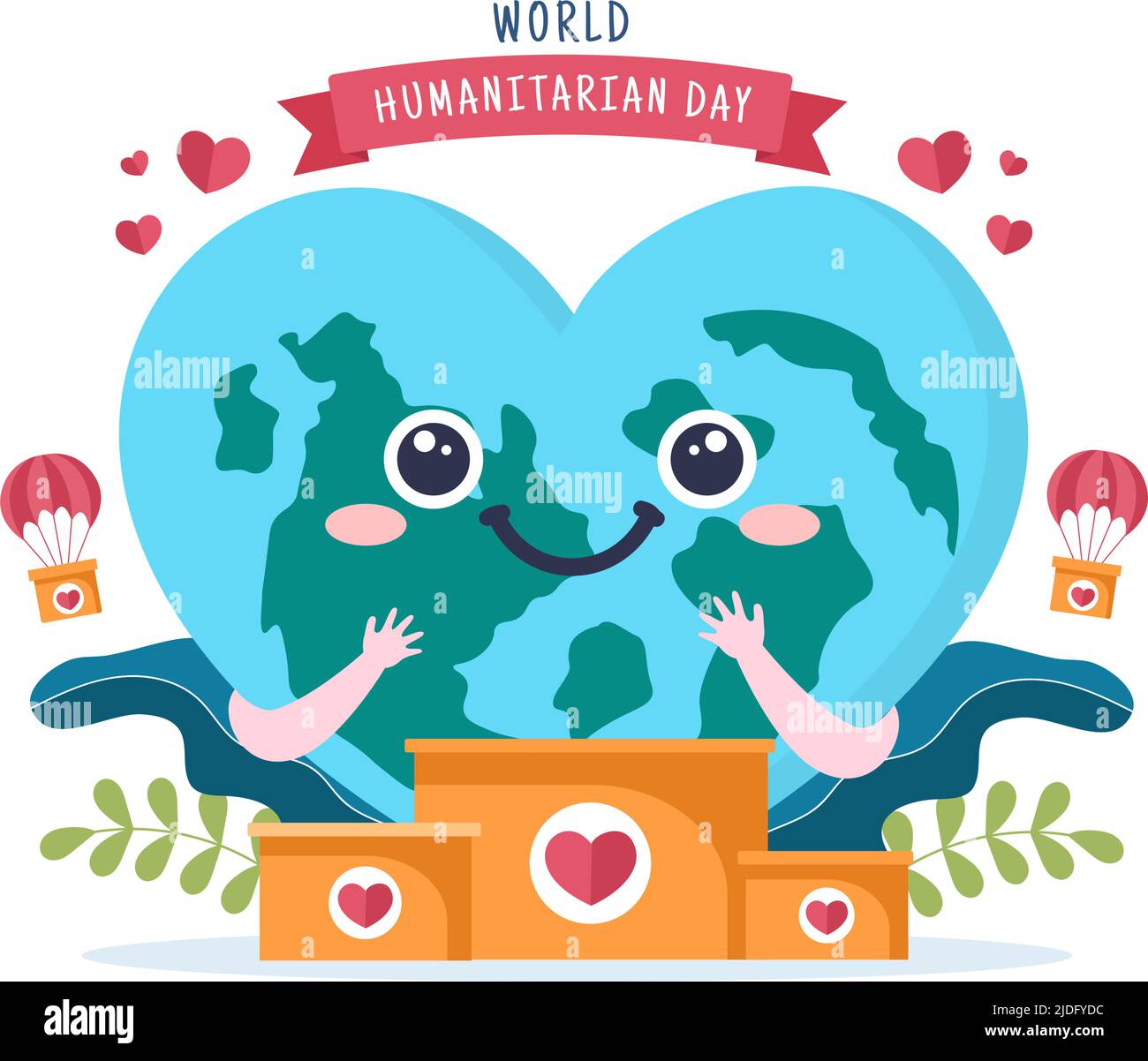 Journée mondiale de l'humanitaire avec célébration mondiale de l'aide aux gens, de travailler ensemble, de la charité, du don et du bénévolat dans l'illustration de dessin animé à plat Illustration de Vecteur