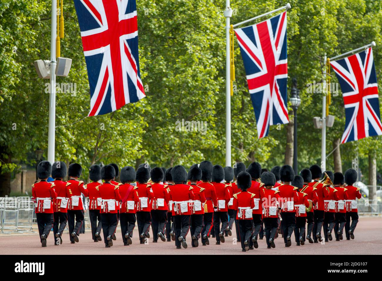 Marching Guards Band, Trooping the Color Rerépétitions, The Mall, Londres, Angleterre, Royaume-Uni, samedi, 21 mai 2022. Banque D'Images