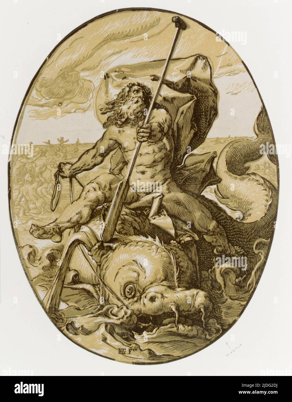 Le Dieu Titan Oceanus de Hendrik Goltzius (1558–1617). Dans la mythologie grecque, les titans ont été le premier panthéon des dieux avant d'être renversés par les Olympiens, dirigés par le fils de Cronos Zeus. Banque D'Images
