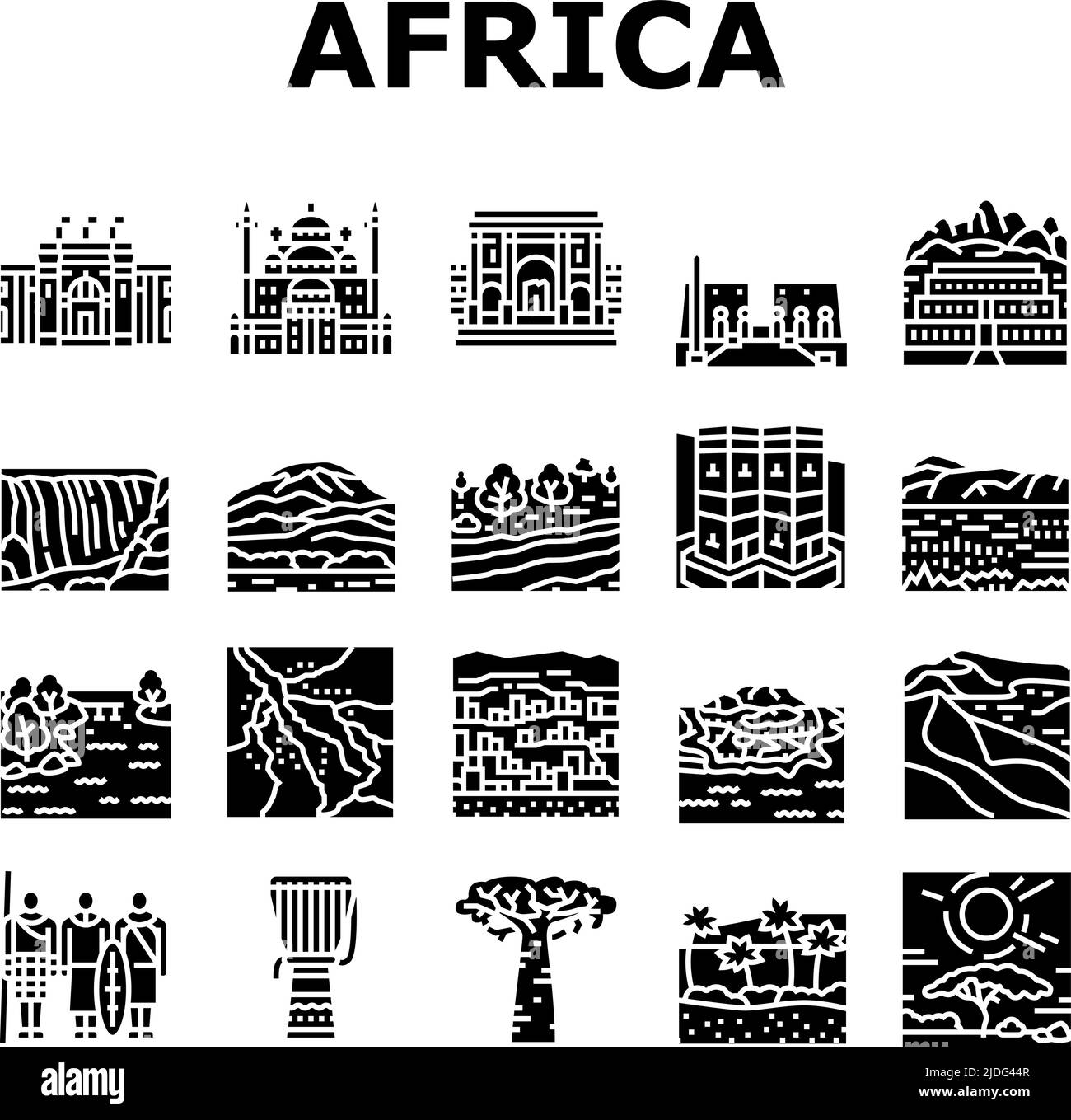 Afrique continent Nation Treasure Icons Set Vector Illustration de Vecteur