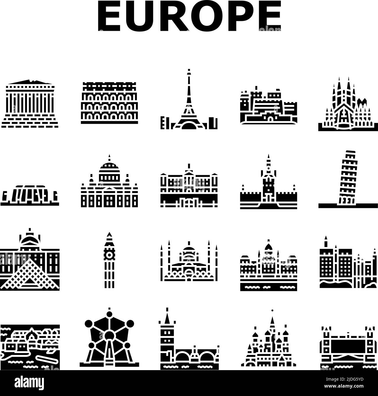 Europe Monument Construction Icons Set Vector Illustration de Vecteur