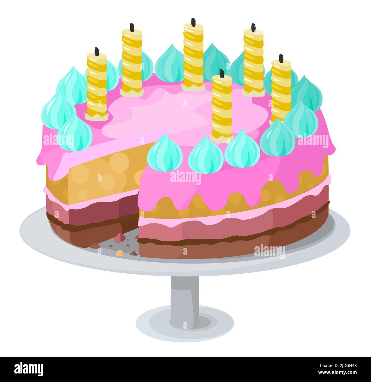 Gâteau anniversaire grand dessin animé couleur vecteur illustration, horizontal, sur blanc, isolé Illustration de Vecteur