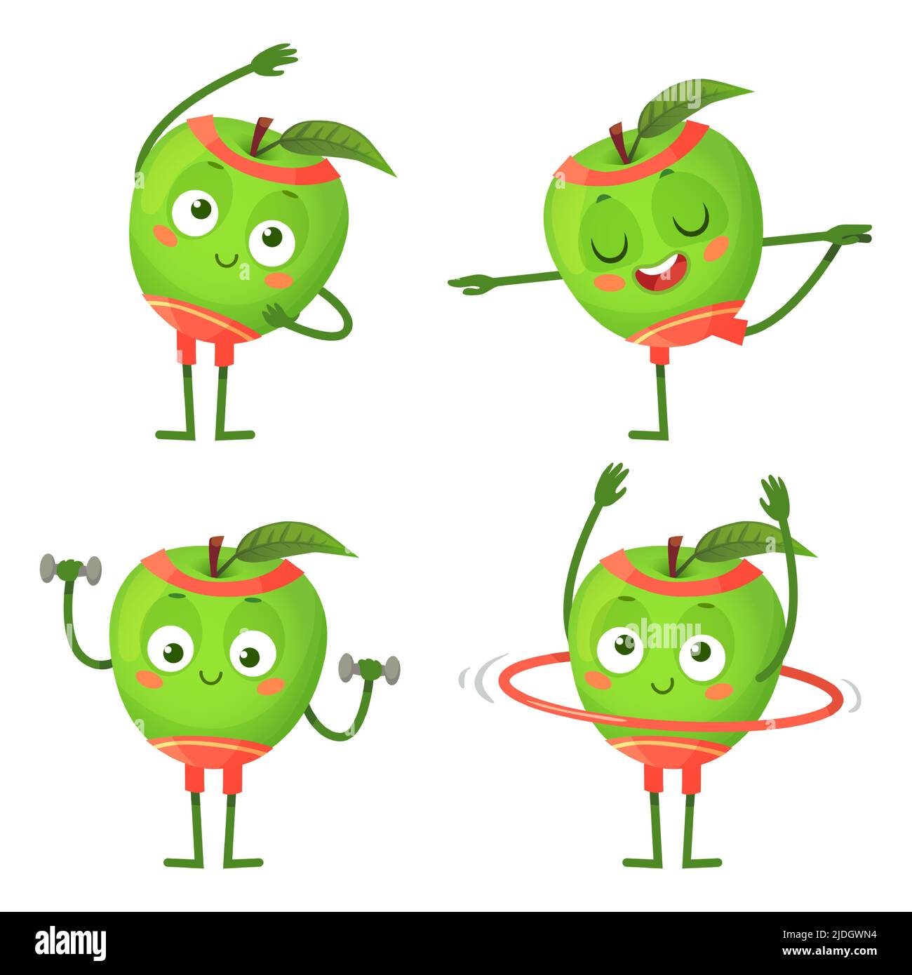 Personnage de dessin animé de pomme faire de la forme physique et du sport Illustration de Vecteur