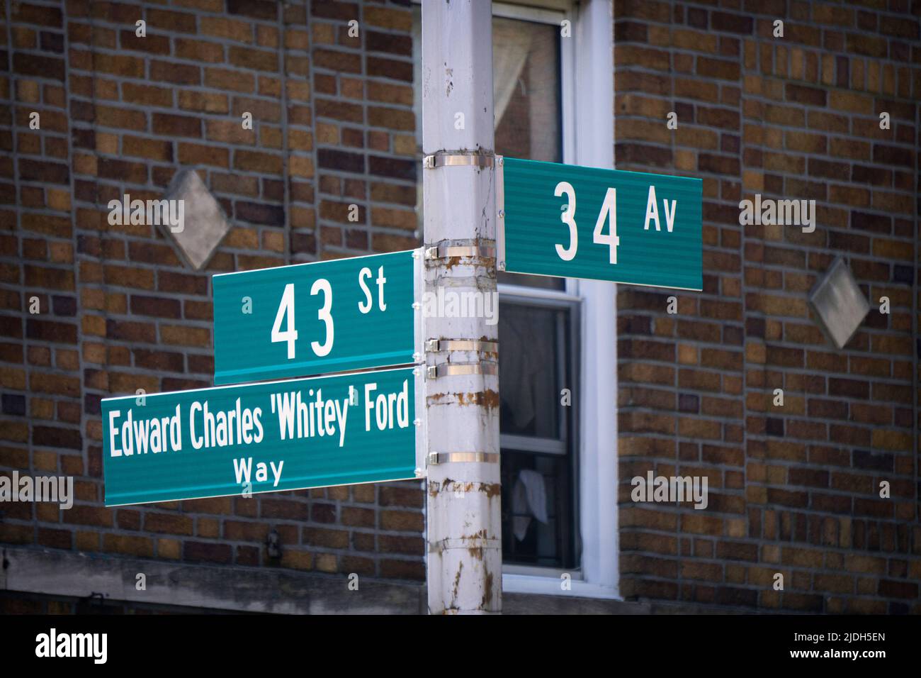 Une rue à Astoria, Queens, New York, nommée d'après le lanceur New York Yankees Hall of Fame, Whitey Ford. Banque D'Images
