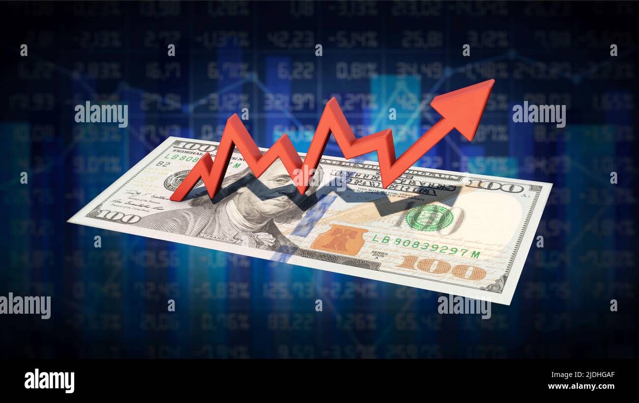 Hausse du graphique sur la facture en dollars Banque D'Images