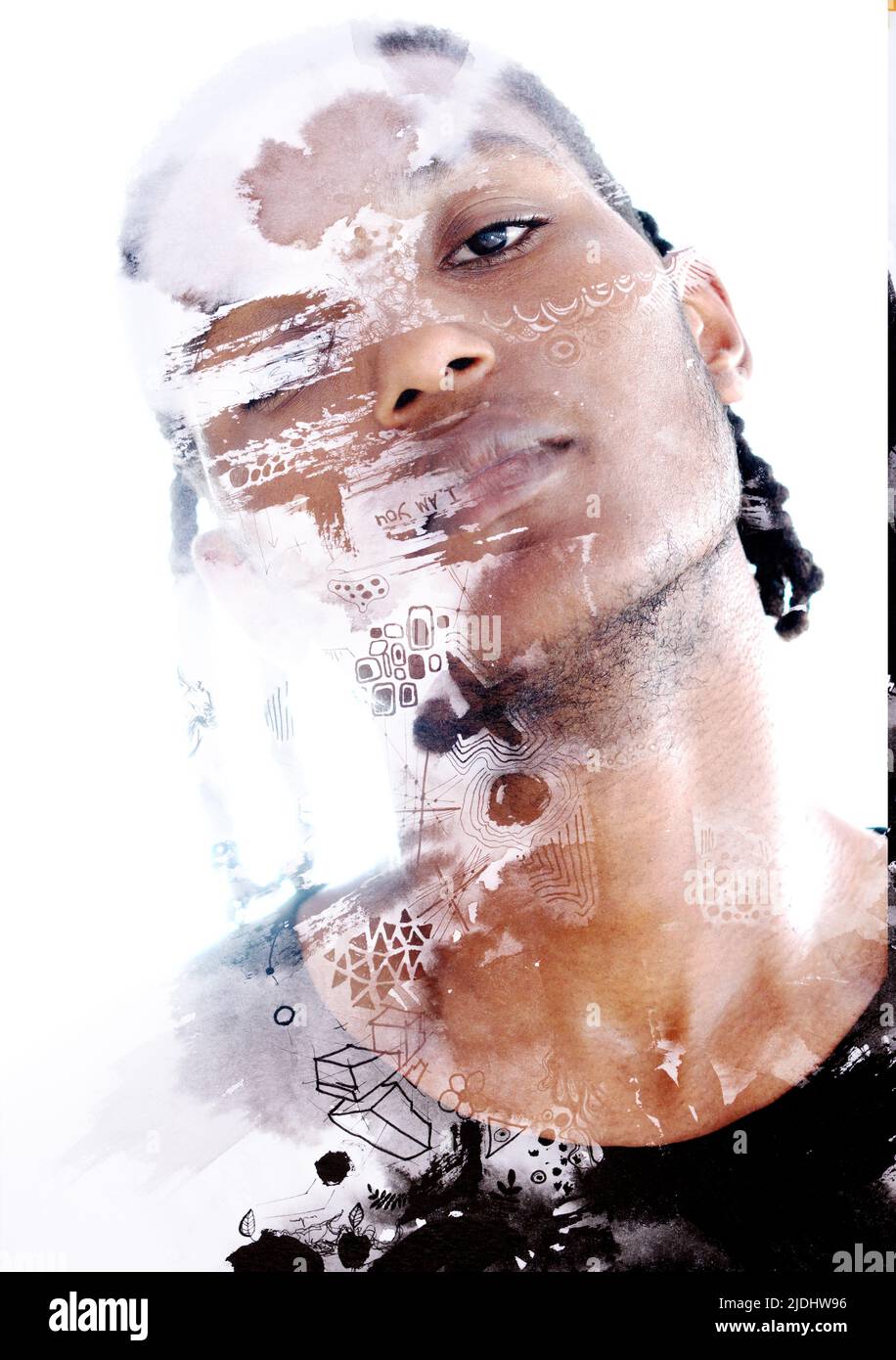 Peinture. Portrait d'un jeune homme élégant combiné à un tableau Banque D'Images