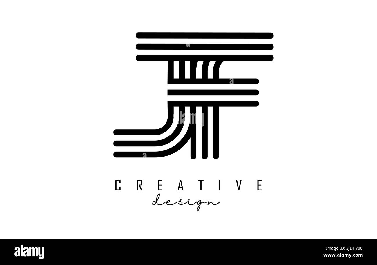 Lignes noires JF j f lettres avec monogramme logo Design. Illustration vectorielle créative avec motif de lignes géométriques. Illustration de Vecteur
