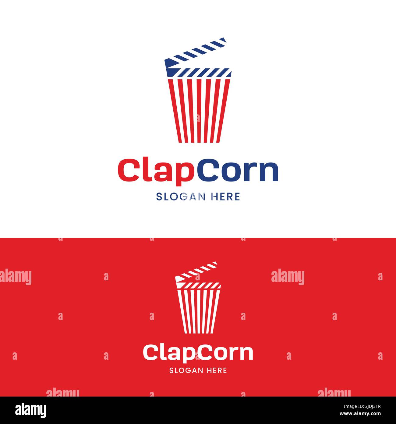 Modèle de conception de logo pop Corn avec tableau à clapet. Adapté pour les films cinématographiques production cinématographique Studio Cinema Theatre Industry Label Illustration de Vecteur