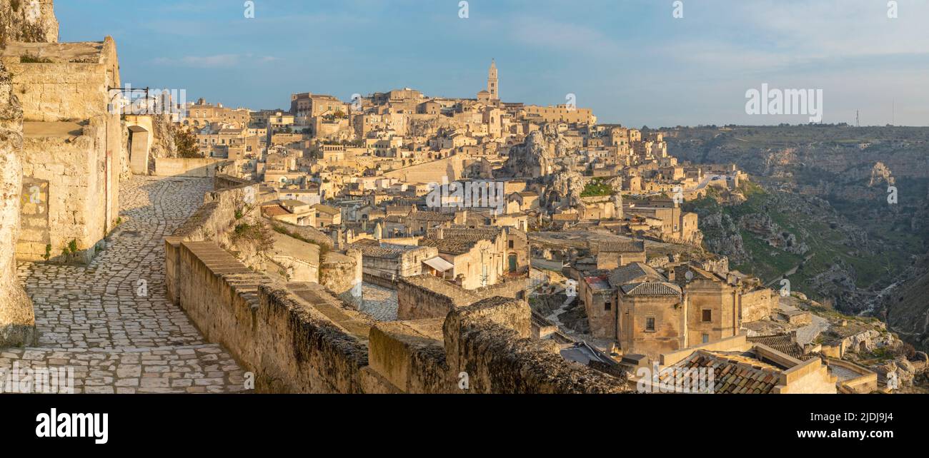 Matera - le paysage urbain dans la lumière du matin Banque D'Images