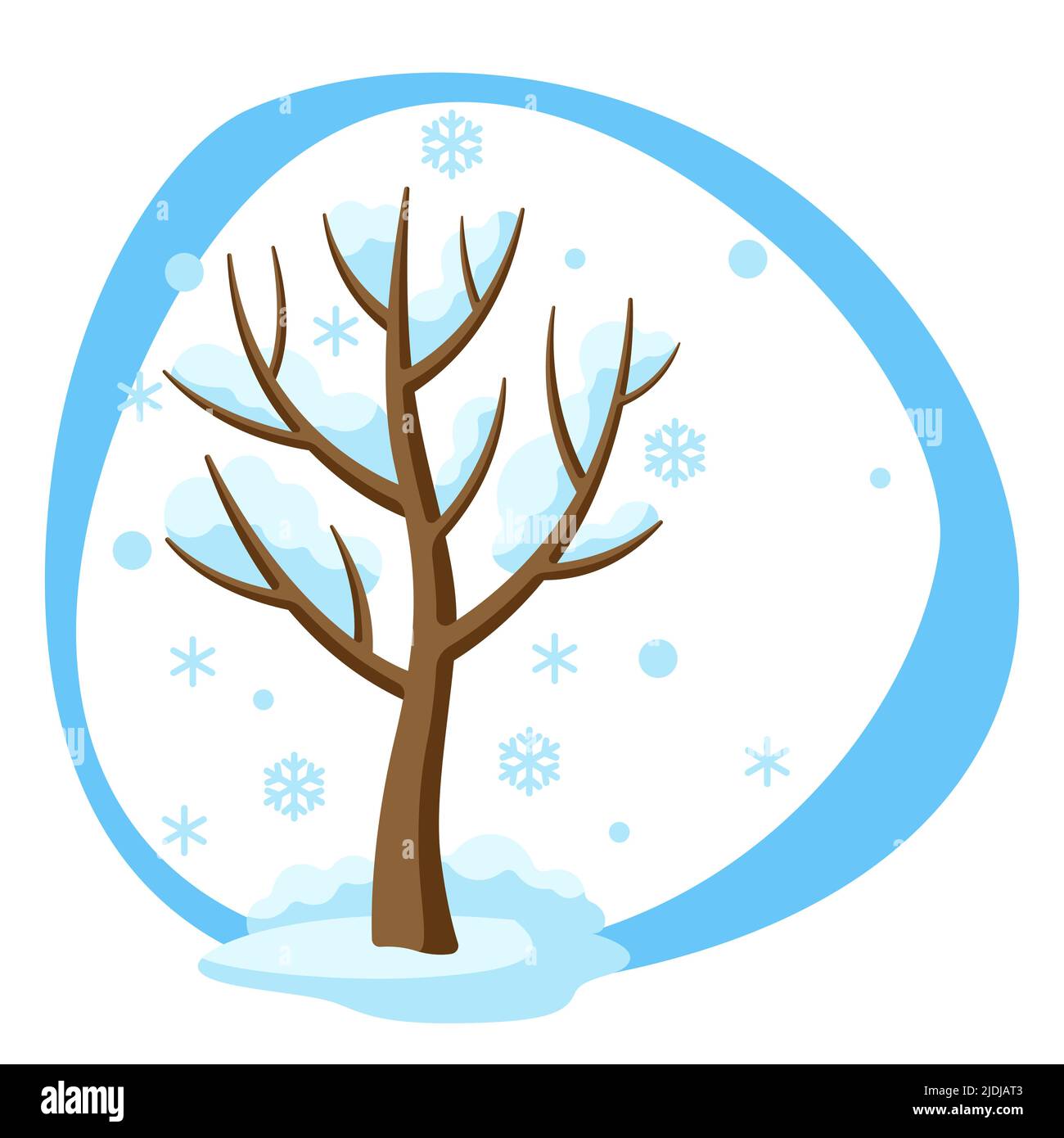 Arbre d'hiver avec neige sur les branches. Illustration de la nature saisonnière. Illustration de Vecteur
