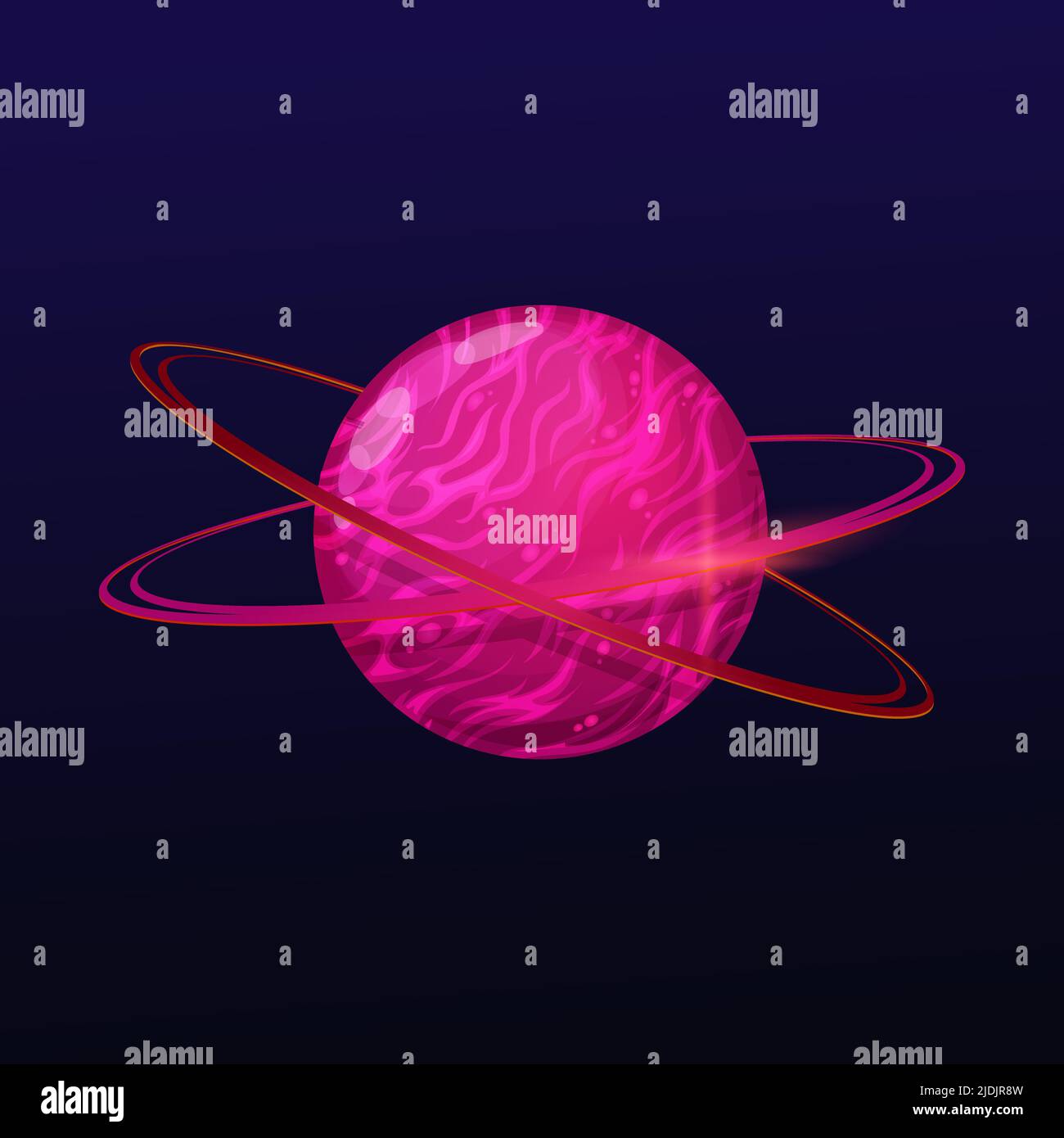 Planète espace rose avec anneaux. Interface utilisateur de jeu design élément ou icône, fantasy extra-terrestre monde, galaxie planète science-fiction et fantastique exoplanète avec surface liquide ou gazeuse, deux anneaux sur orbite Illustration de Vecteur