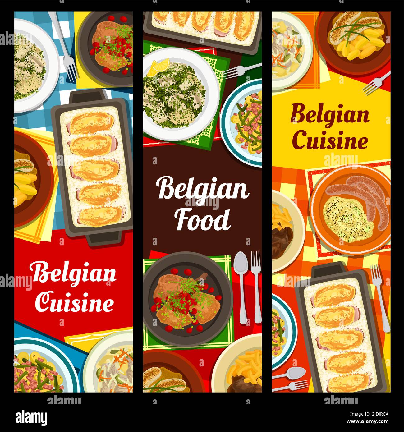 Banderoles de cuisine belge. Saucisses de tripe, poulet braisé à la