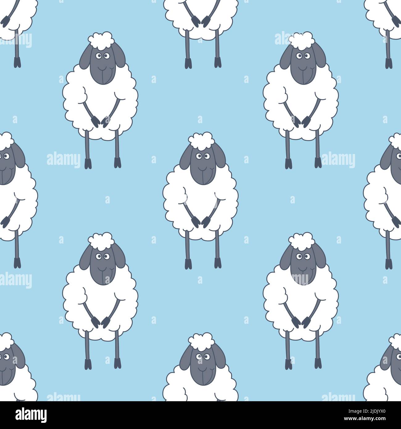 Motif vectoriel sans couture avec de jolis moutons sur fond bleu. Dessin animé Sheeps sans couture texture, textile, fond d'écran Design Illustration de Vecteur