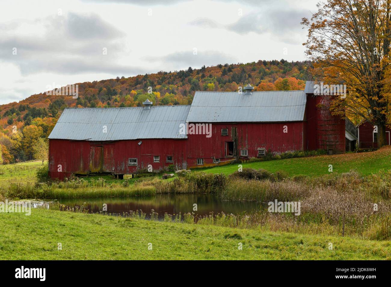 Vue panoramique sur une ferme rurale en automne dans le Vermont. Banque D'Images