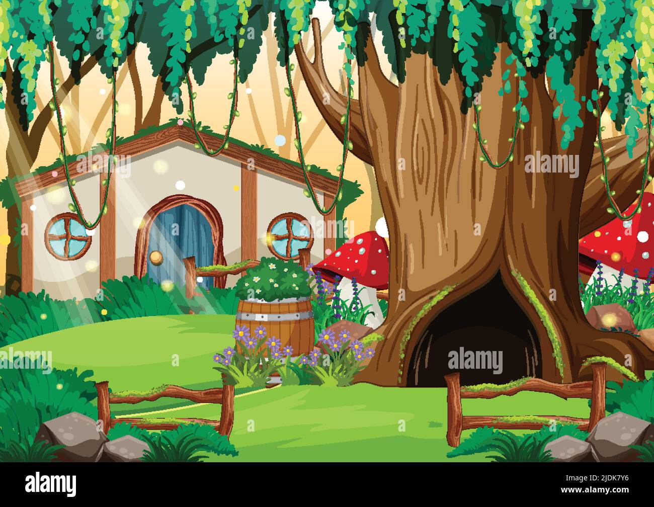 Illustration de la scène d'arrière-plan de forêt enchantée Forest FANTASY Illustration de Vecteur