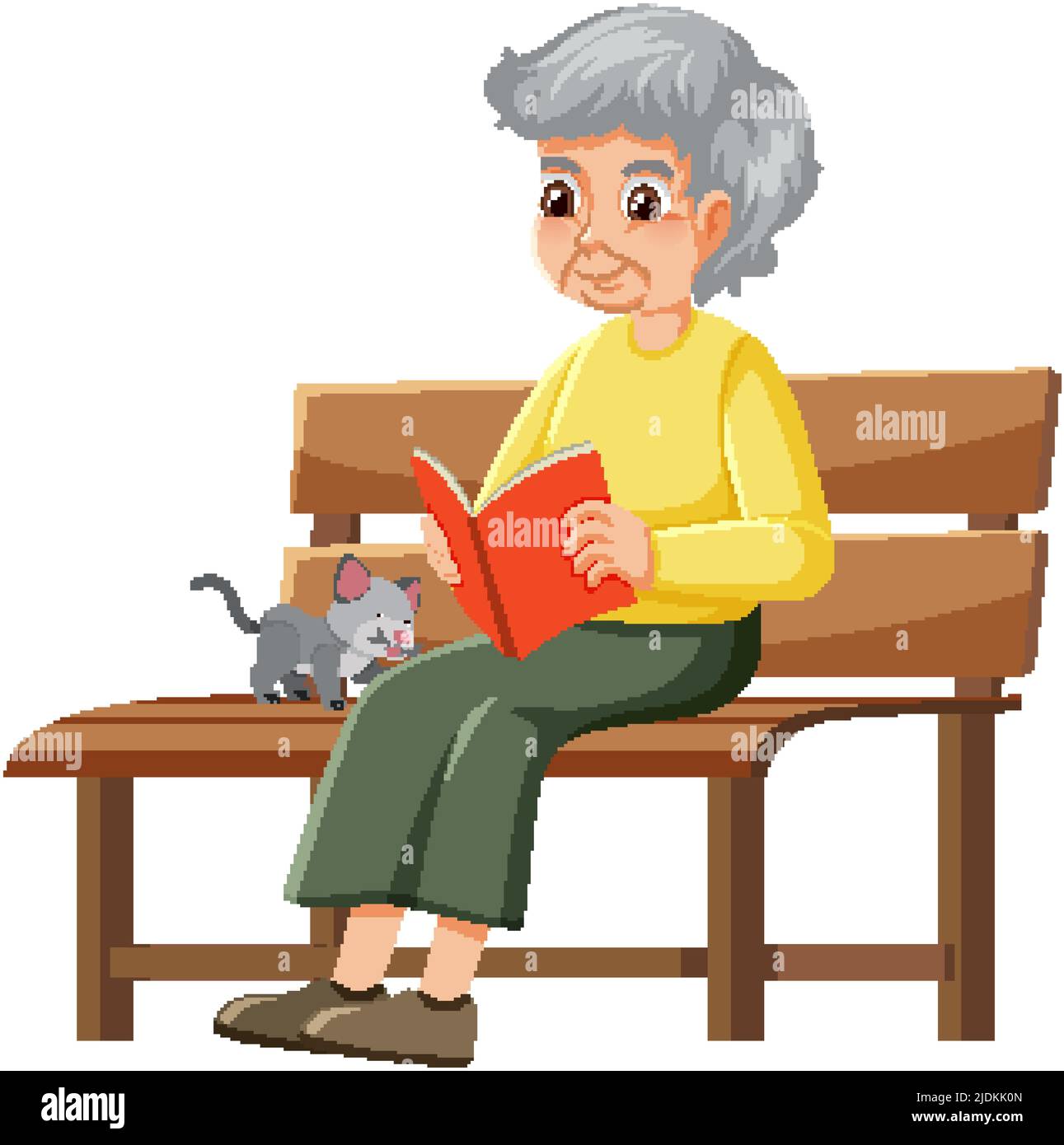 Illustration d'un homme âgé qui lit et s'assoit sur un banc Illustration de Vecteur