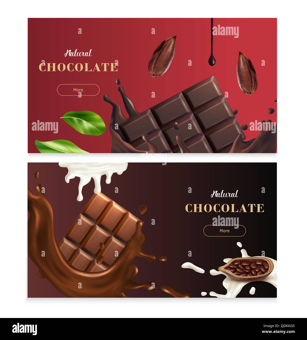 Bannières horizontales au chocolat naturel pour promouvoir la variété de chocolat noir et de chocolat au lait illustration vectorielle réaliste Illustration de Vecteur