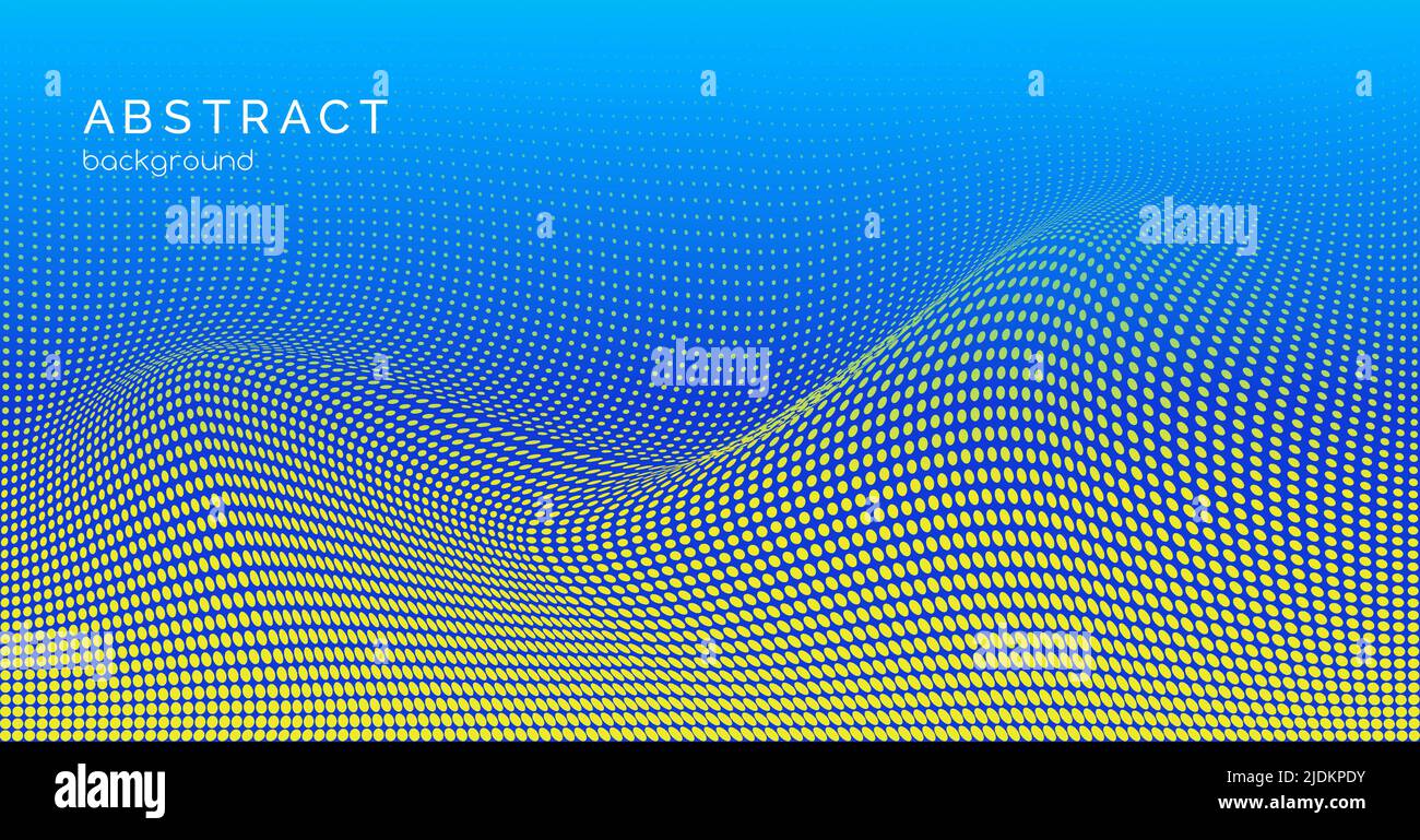 Arrière-plan vectoriel abstrait ondulé demi-ton. Dégradé bleu texture pointillée jaune. Toile de fond technologique moderne avec espace de copie pour le texte Illustration de Vecteur