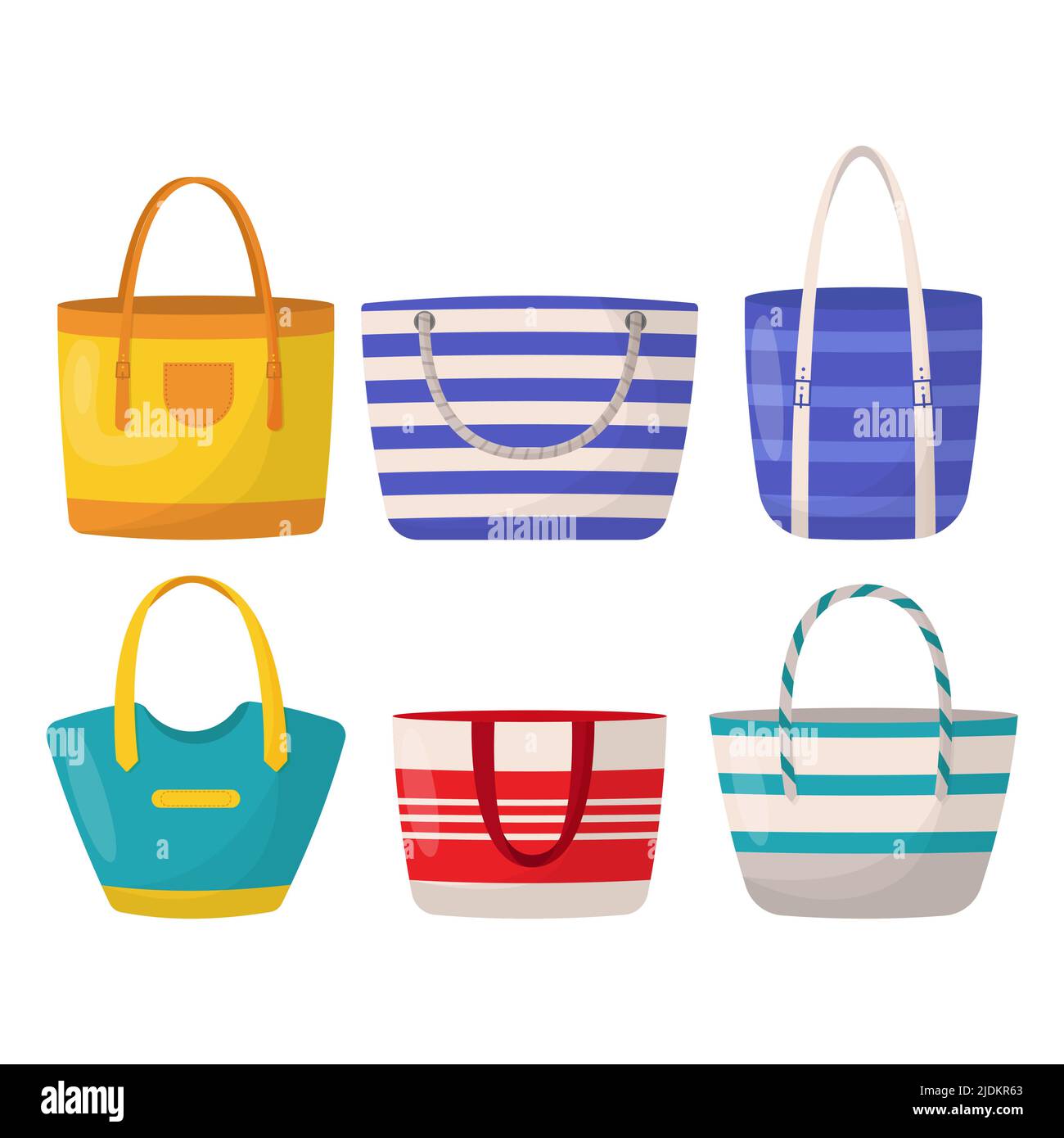 Ensemble de sacs d'été colorés pour femmes. Sacs à provisions colorés pour femmes. Illustration de Vecteur