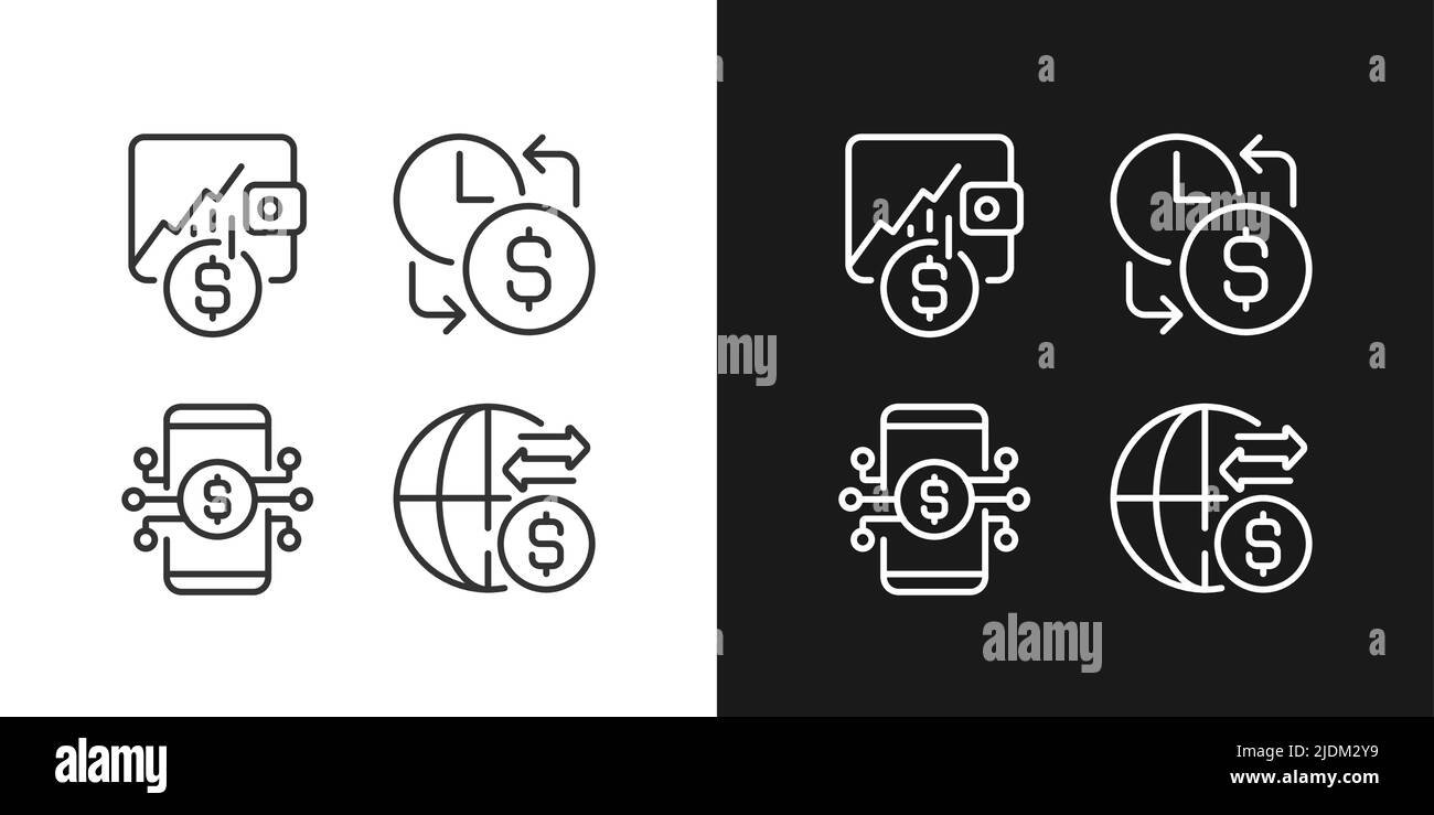 Icônes linéaires Perfect pixel de flux de trésorerie quotidiennes définies pour le mode sombre et clair Illustration de Vecteur