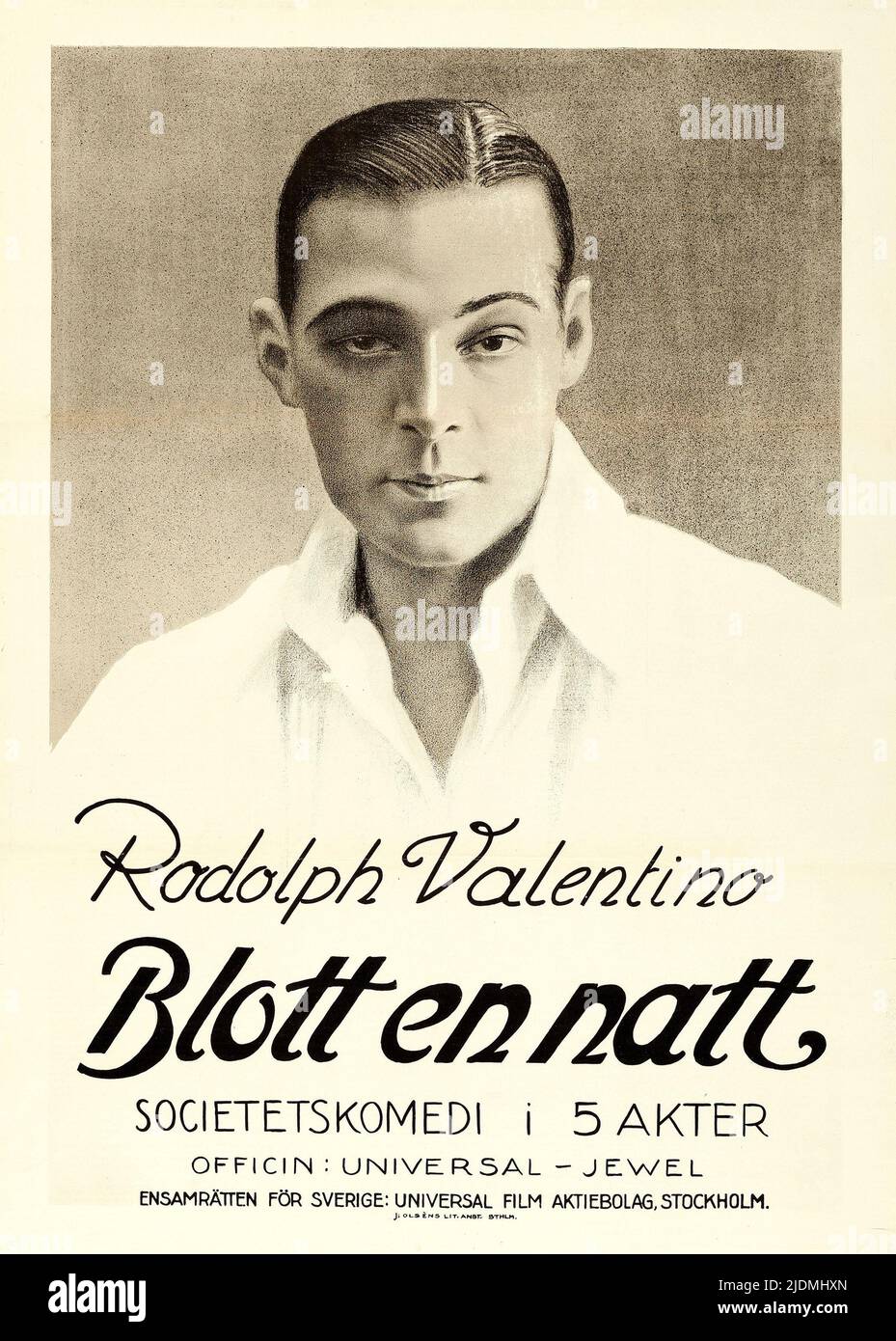 Blott en natt - une fois à chaque femme (Universal-Jewel, R-1922). Une affiche de cinéma suédoise a réalisé un portrait de Rudolph Valentino. Banque D'Images