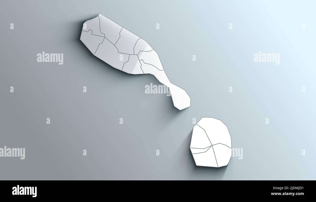 Carte géographique de Saint-Kitts-et-Nevis avec paroisses avec comtés avec régions avec ombres Banque D'Images