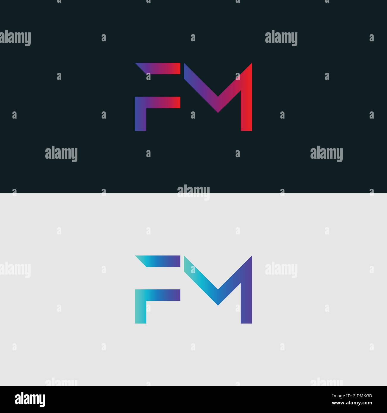 Lettre initiale Alphabet logo icône FM, couleurs vives dégradé couleurs logos tendance Illustration de Vecteur